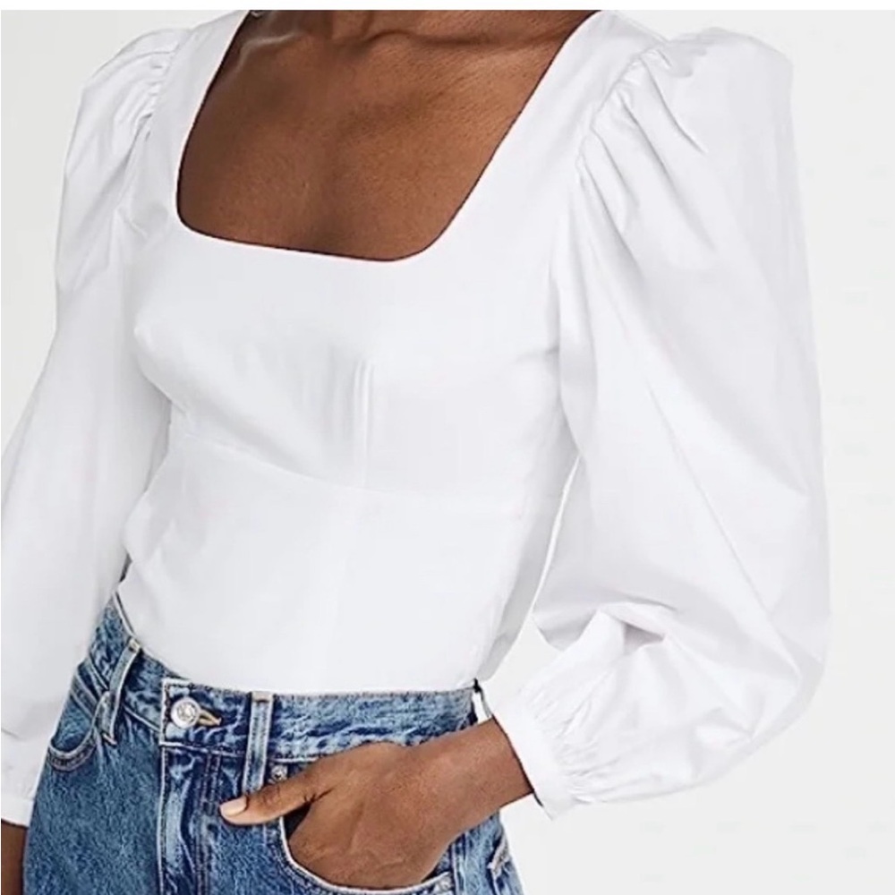 NWT Staud WHITE LANA PUFF SLEEVE BLOUSE Size 6